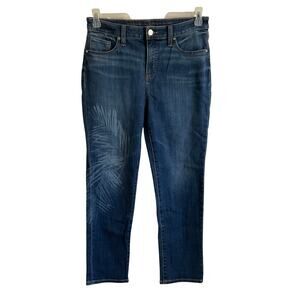 Chico’s So Slimming Girlfriend Slim‎ Leg Crop Leaf Print Jeans - Size 6 - Denim